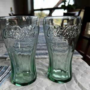 Coca-Cola Embossed Green Glass Pair